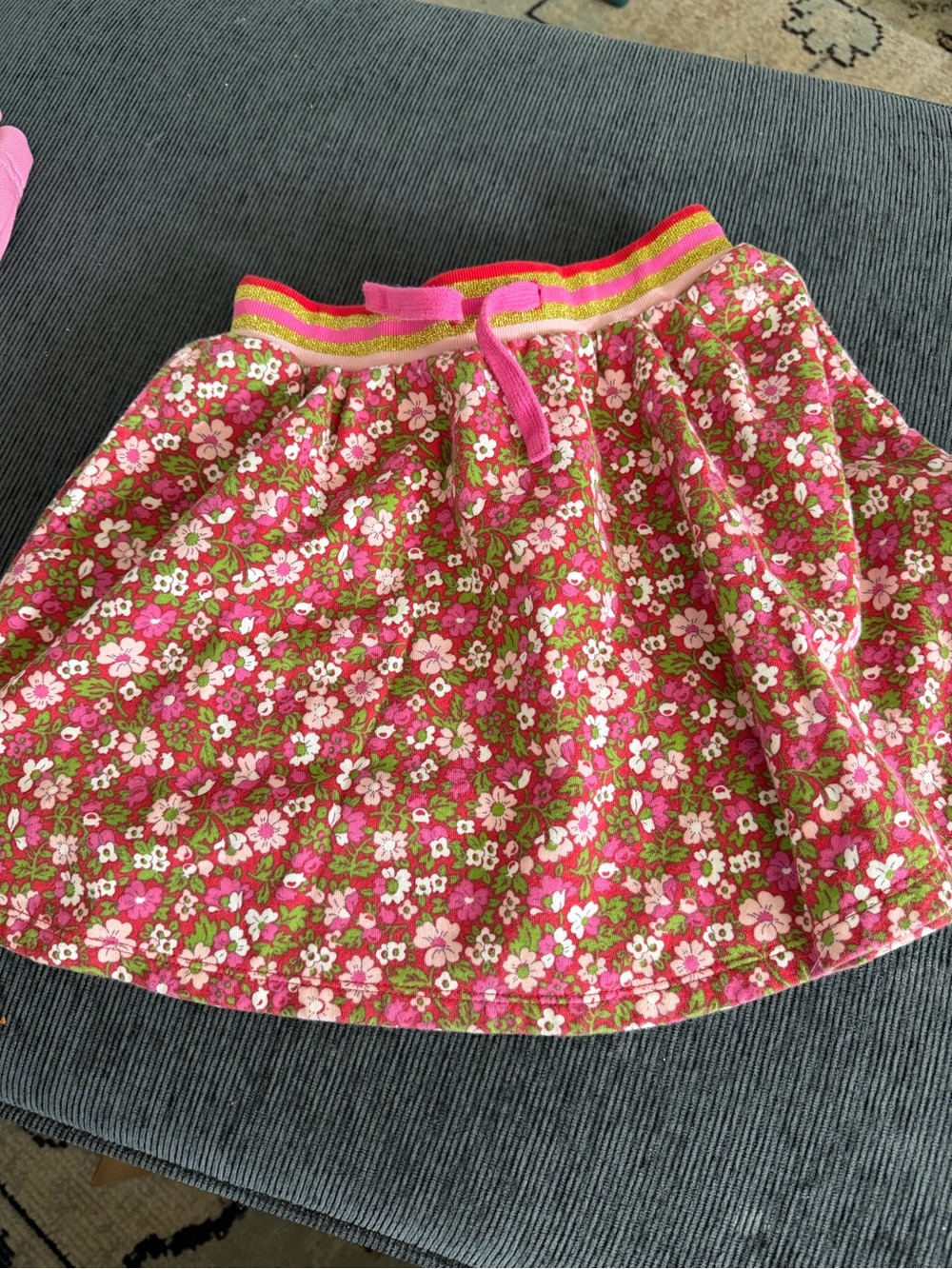 Mini Boden Pink and White Striped Waistband Skirt